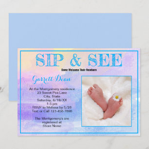 Neues Baby in Blue "Sip and See" Custom Foto Party Einladung