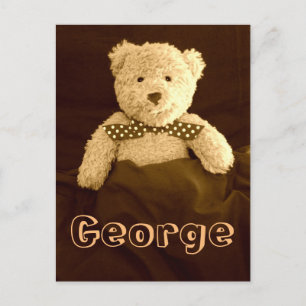 Neues Baby (irgendein Name) Teddy Bear Sepia Tone Ankündigungspostkarte