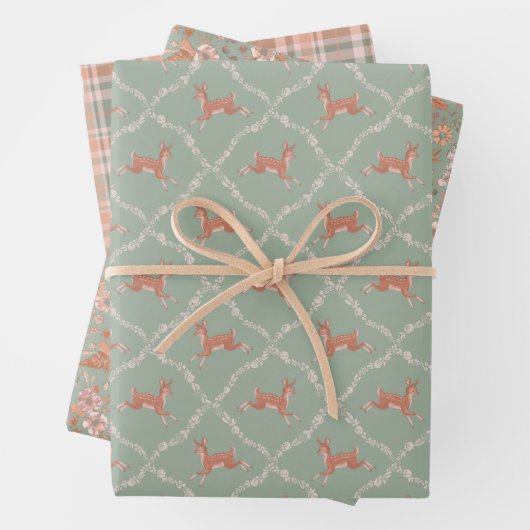 Neues Baby - Leaping Fawn in Mint and Peach Geschenkpapier Set (Beispiel)