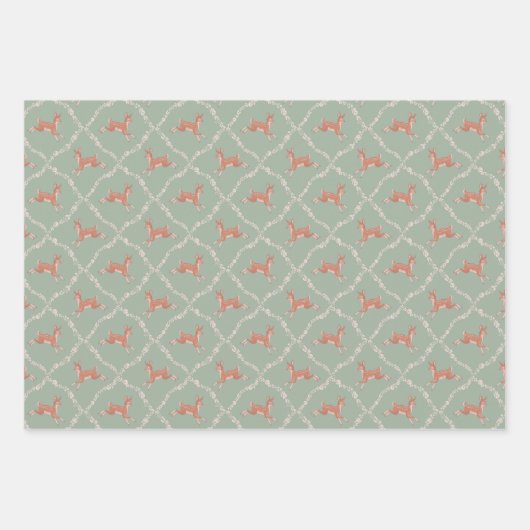 Neues Baby - Leaping Fawn in Mint and Peach Geschenkpapier Set (Vorderseite)