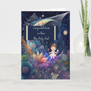 Neues Baby Mädchen mit Mond und Sternen Karte