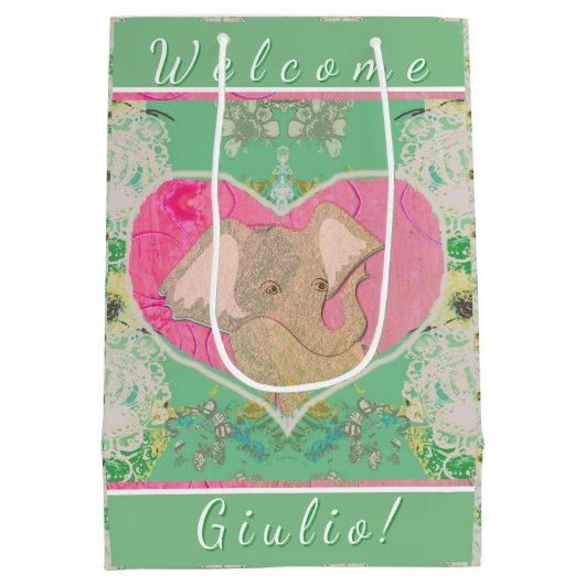 Neues Baby mit Elephant Mittlere Geschenktüte (Rückseite)