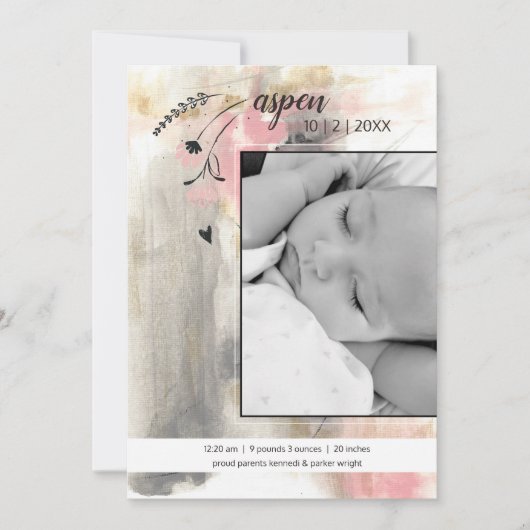 Neues Baby Modernes Foto Ankündigung (Vorderseite)