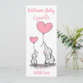 Neues Baby, Niedliche Baby Elefanten mit rosa Herz Ankündigung (Stehend Vorderseite)