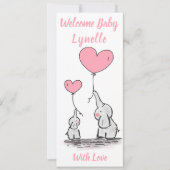 Neues Baby, Niedliche Baby Elefanten mit rosa Herz Ankündigung (Vorderseite)