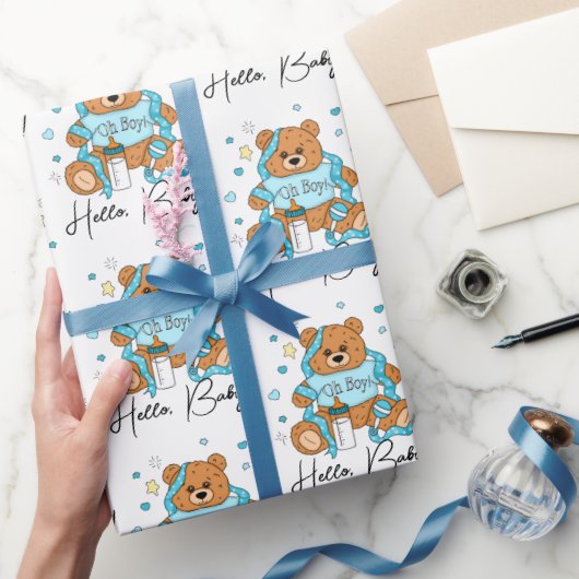 Neues Baby oder Baby Dusche Blue Teddy Bear Geschenkpapier (Schenken)