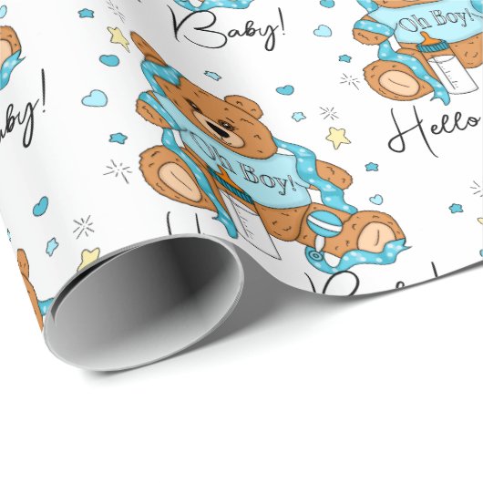Neues Baby oder Baby Dusche Blue Teddy Bear Geschenkpapier (Rolleneckpunkt)