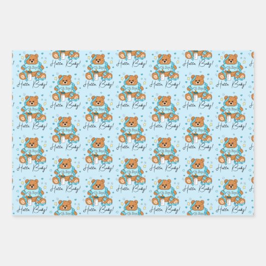 Neues Baby oder Baby Dusche Blue Teddy Bear Geschenkpapier Set (Vorderseite 2)