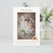 Neues Baby Pink Boho Rainbow Foto Dankeschön Karte (Stehend Vorderseite)