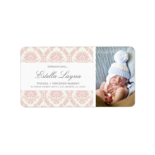 NEUES BABY-ROSA DAMAST ADRESSAUFKLEBER