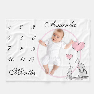 Neues Baby Säugling Meilenstein Rosa Elephantische Fleecedecke