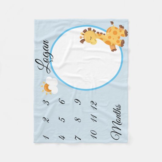 Neues Baby Säugling Milestone Giraffe Keepake Foto Fleecedecke (Vorderseite)
