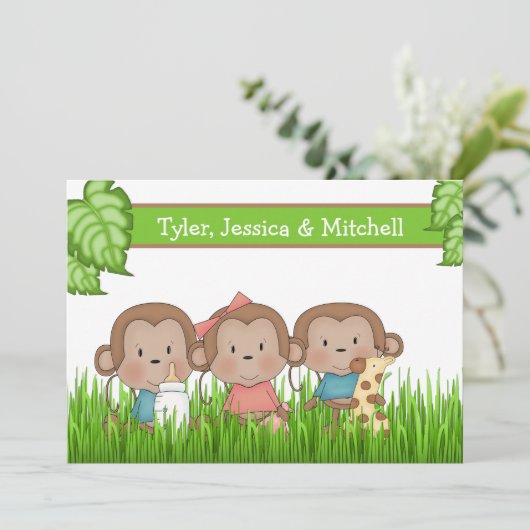 Neues Baby Triplets Girl and Two Boys Niedlicher A Ankündigung (Stehend Vorderseite)