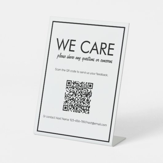 Neues Basic White QR Code Feedback Counter Sign Sockelschild (Vorderseite)
