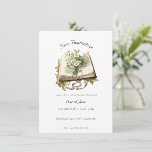 Neues Beginnbuch Brautparty Blumenbuch Einladung (Stehend Vorderseite)