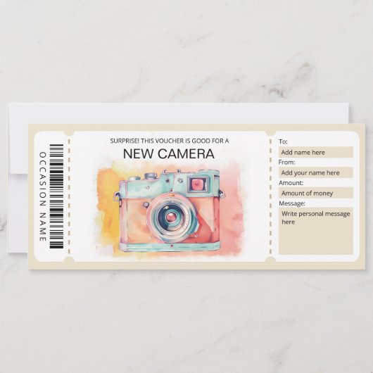Neues Camera-Geschenkzertifikat Einladung (Vorderseite)