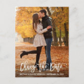 Neues Datum ändern Datum Modernes Pinselskript Postkarte (Vorderseite)