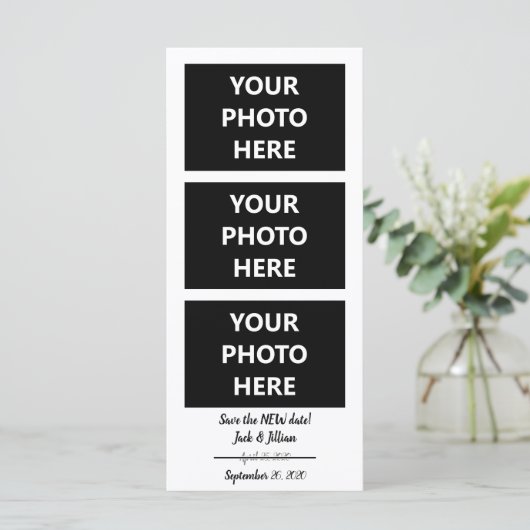 Neues Datum gerettet | Datum ändern | 3 FOTOS Karte (Stehend Vorderseite)