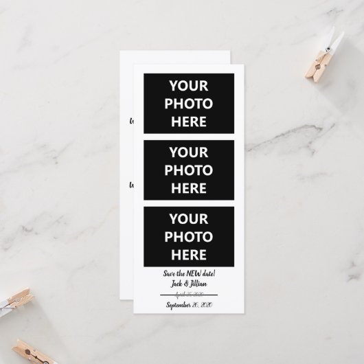 Neues Datum gerettet | Datum ändern | 3 FOTOS Karte (Vorderseite/Rückseite Beispiel)