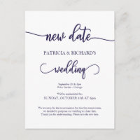 Neues Datum verschoben Hochzeit Navy Blue Script