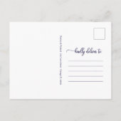 Neues Datum verschoben Hochzeit Navy Blue Script Postkarte (Rückseite)