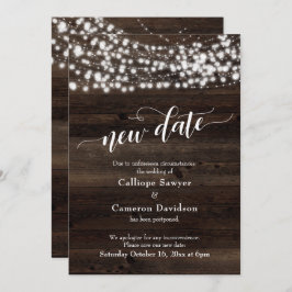 Neues Datum Wood & Lights Hochzeitskarte verschobe Einladung