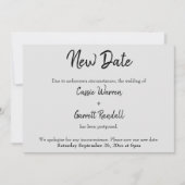 "Neues Datum" Zurückgestellt Hochzeitschwarz auf d Einladung (Vorderseite)