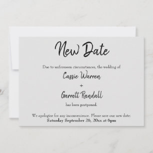 "Neues Datum" Zurückgestellt Hochzeitschwarz auf d Einladung