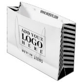 Neues Firmenlogo für Schwarzweiß-Streifen Große Geschenktüte (Vorderseite Schrägansicht)