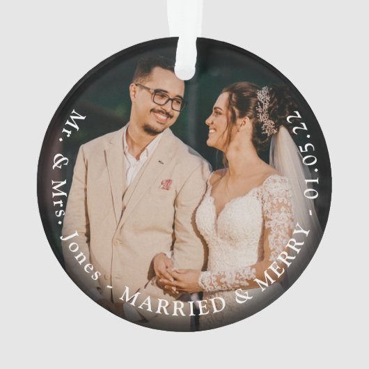 Neues Foto "Verheiratet & Merry" 1. Weihnachtsfest Ornament (Rückseite)