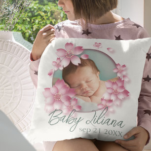 Neues Geborenes Baby Girl Foto Keepake Pink Blume Kissen