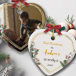 Neues Grandpa & Baby Holly Pine Gold Frame Foto Keramik Ornament