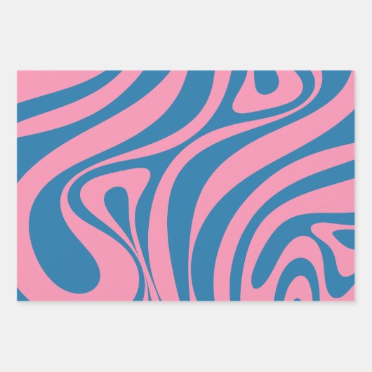 Neues Groove Retro Abstraktes Muster Blau und Rosa Geschenkpapier Set (Vorderseite 3)