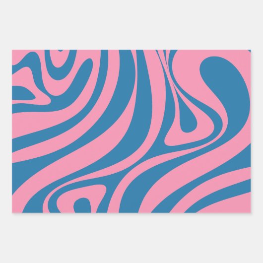 Neues Groove Retro Abstraktes Muster Blau und Rosa Geschenkpapier Set (Vorderseite 2)