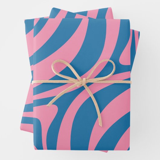 Neues Groove Retro Abstraktes Muster Blau und Rosa Geschenkpapier Set (Beispiel)