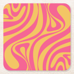 Neues Groove Retro Abstraktes Muster Hot Pink Gelb Rechteckiger Pappuntersetzer
