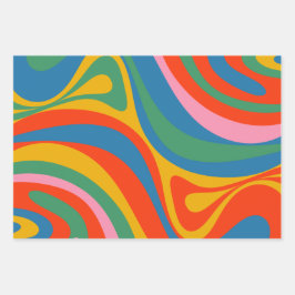 Neues Groove Retro Trippy Abstraktes Muster Geschenkpapier Set
