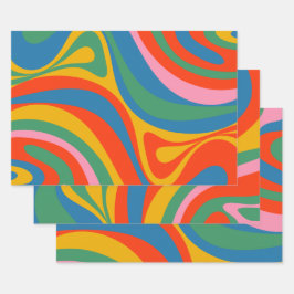 Neues Groove Retro Trippy Abstraktes Muster Geschenkpapier Set