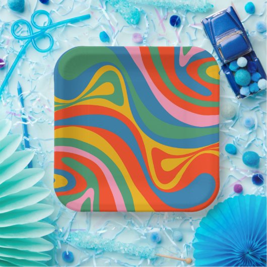 Neues Groove Retro Trippy Abstraktes Muster Pappteller (Party)