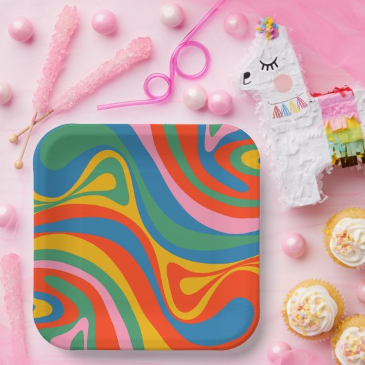 Neues Groove Retro Trippy Abstraktes Muster Pappteller (Party)