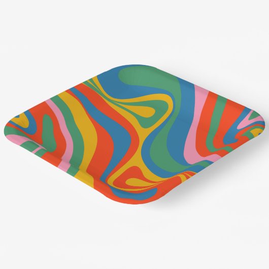 Neues Groove Retro Trippy Abstraktes Muster Pappteller (Gewinkelt)