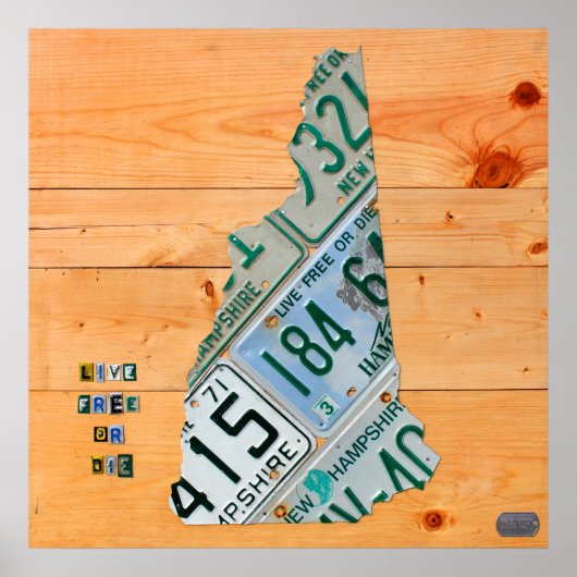 Neues Hampshire-Lizenzschild Karte Poster (Vorne)
