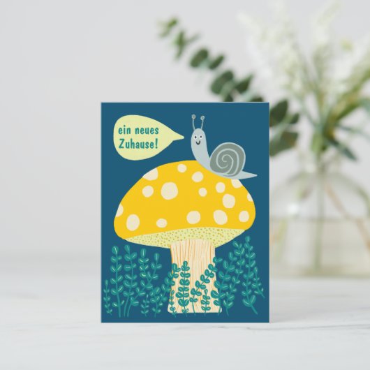 Neues Haus Schnecke auf Magischen Pilz Niedlich Postkarte (Stehend Vorderseite)