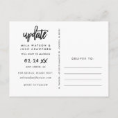 Neues Hochzeitdatum Modernes Script-Foto Ankündigungspostkarte (Rückseite)