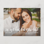 Neues Hochzeitdatum Modernes Script-Foto Ankündigungspostkarte (Vorderseite)