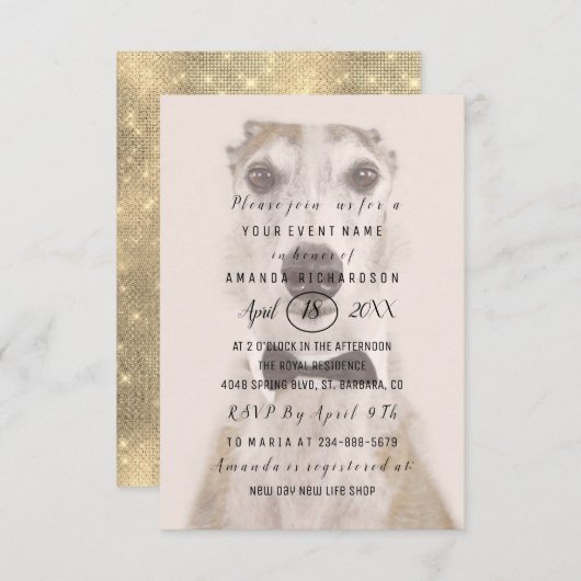 Neues Hunde Foto Gold Sepia Spark Einladung (Vorne/Hinten)