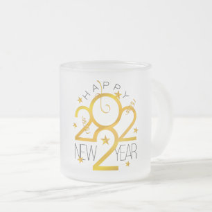 Neues Jahr 2022 Design mit Gold Star Mattglastasse