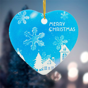 Neues Jahr 2023 im blauen Weißen Schneehaus Keramik Ornament