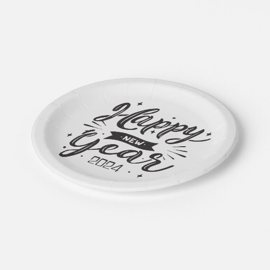 Neues Jahr 2024 Pappteller (Schrägansicht)