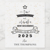 Neues Jahr 2024 Schwarze Typografie glücklich Neue Weinetikett (Einzelnes Label)